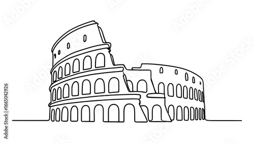 Minimalist linear drawing of the iconic roman colosseum in rome