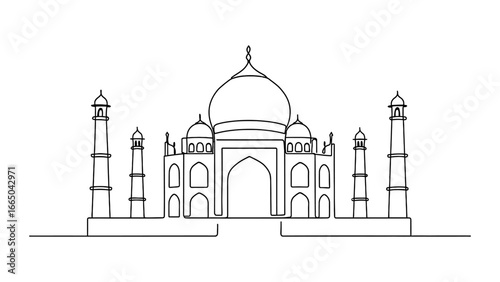 Linear outline of taj mahal: elegant architectural minimalism