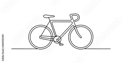 Minimalist continuous line drawing of a bicycle on white background