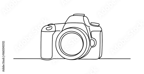 Minimalist continuous line drawing of a camera for photography enthusiasts