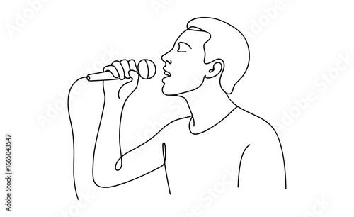 Minimalist line art of a singer with microphone: simple and expressive design