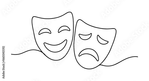 Linear comedy and tragedy masks highlighting theater arts