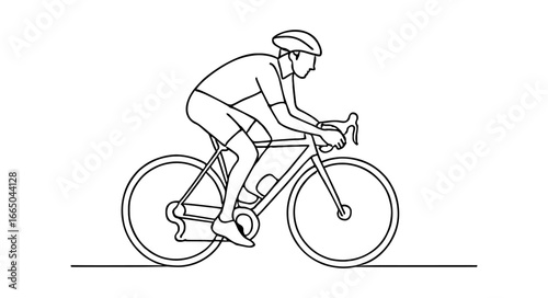 Cyclist racing in minimalist linear design