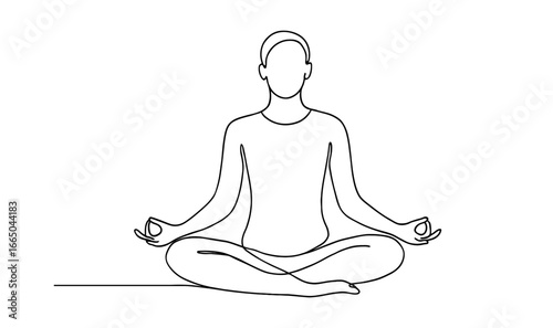 Minimalist line art of person meditating in lotus pose for mindfulness and wellness