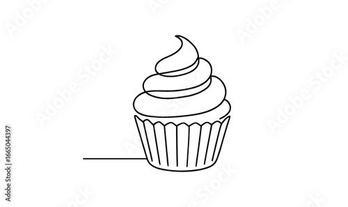 Minimalist cupcake outline on white background for bakery design