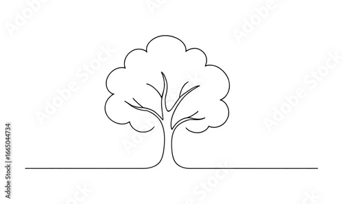 Minimalist continuous line drawing of a tree with elegant simplicity