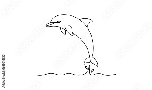 Minimalist dolphin outline jumping above water with elegant simplicity