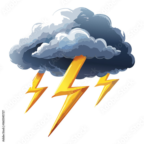 A cluster of powerful lightning bolts striking from a dark and threatening storm cloud, symbolizing a strong tempest