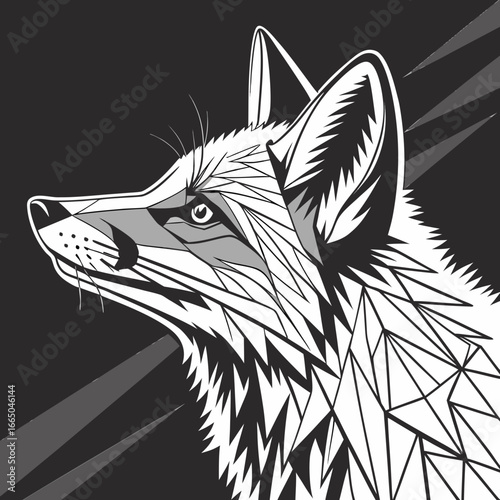 black and white vector illustration of a fox’s head