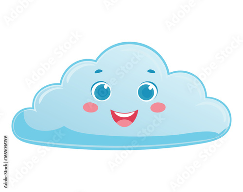 Cute blue cloud with a happy face, a cheerful weather icon for a casual farming simulation Game