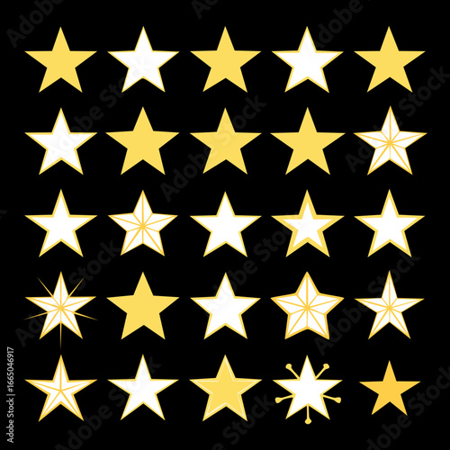 Collection of five-star rating icons symbolizing quality, excellence, and customer feedback