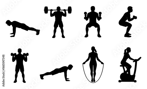 Silhouette collection of fitness exercises and workouts