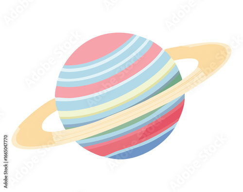 Striped planet with a single ring, a unique celestial body for an educational astronomy Game