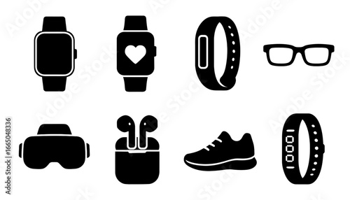 Modern fitness and tech silhouettes: wearables and accessories in minimalist design
