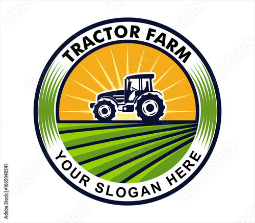 tractor logo concept farm design emblem badge vector agriculture illustration silhouette abstract business