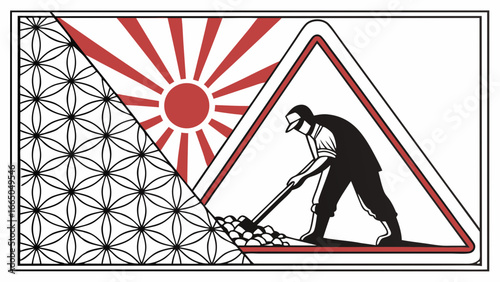 Black and white line art illustration of a woman encountering an obstacle on a crosswalk, symbolizing a journey and unexpected challenges in urban life