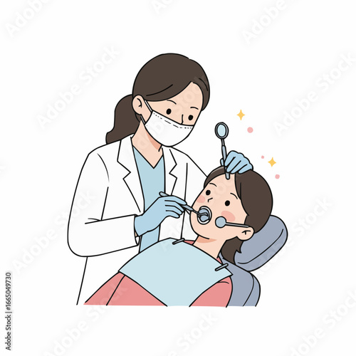 Dentist examining patient during dental cleaning in clinic, isolated on white background   