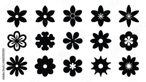 Collection of Black Flower Silhouettes floral bloom