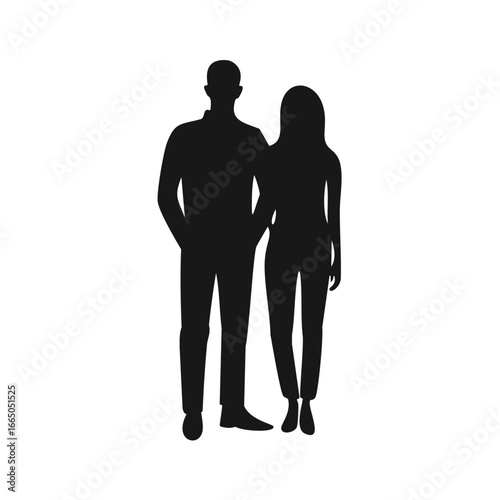 Couple standing together black silhouette people white