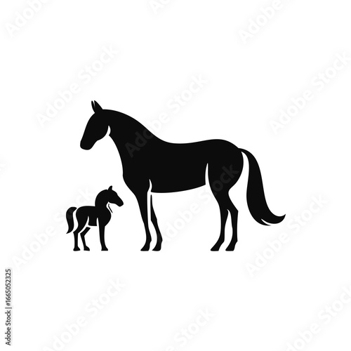 Black horse and foal silhouettes animal