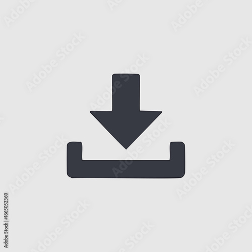 Dark gray download arrow symbol on light gray background icon graphic