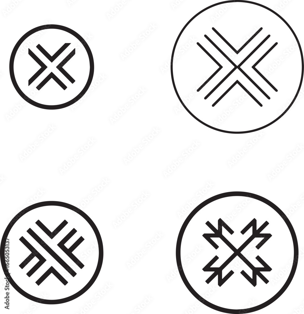 Obraz premium a simple line art of two arrows in the shape of an X inside a circle, a vector graphic with a white background and black lines, in a minimalistic, clean, and modern design.eps