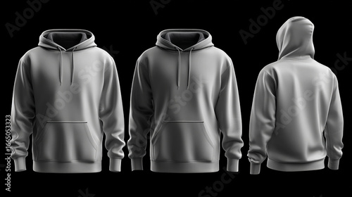 Realistic platinum colour hoodie minimalist mock-up template. Front view side view back view. Clothing design and apparel presentation