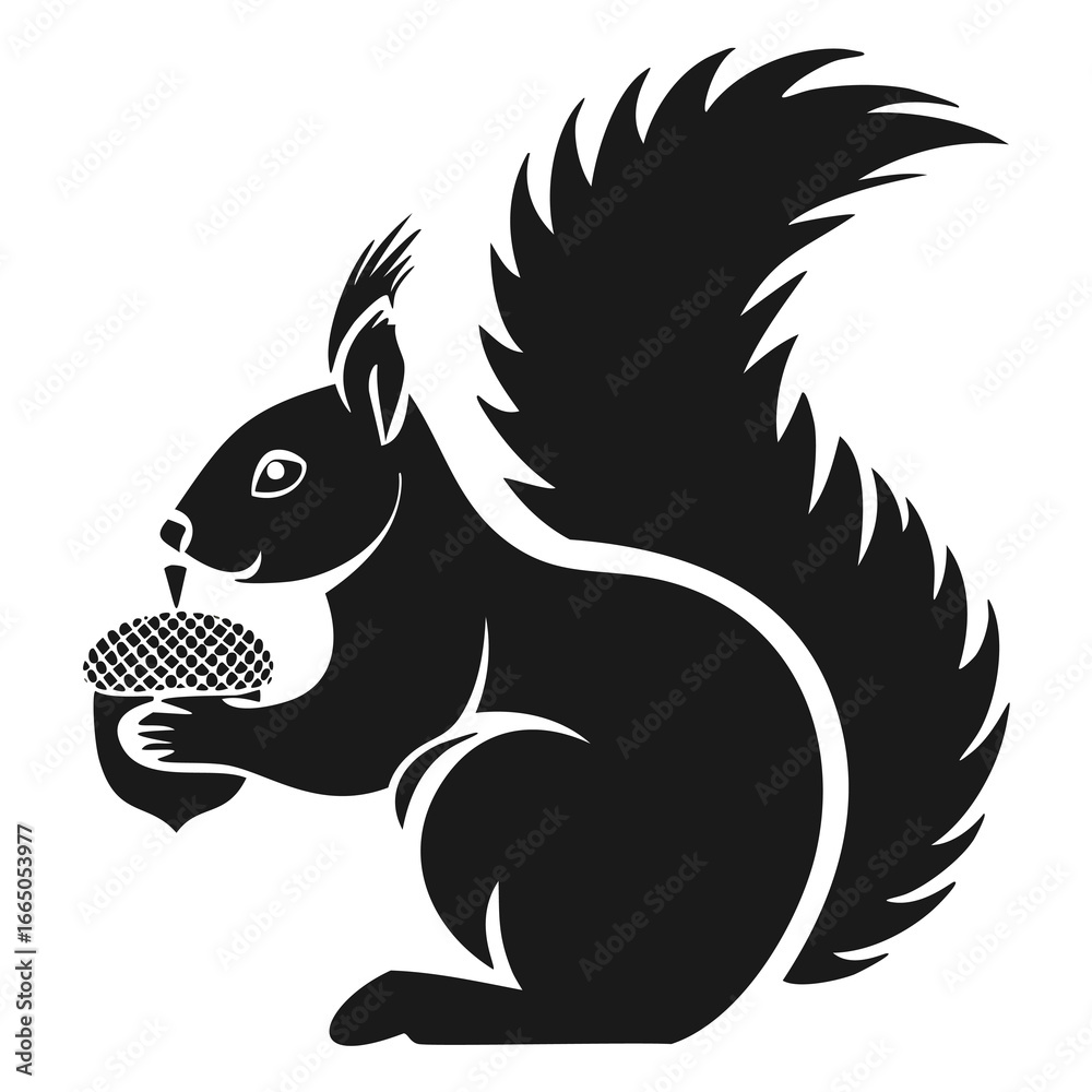 Obraz premium Black squirrel holding an acorn white animal