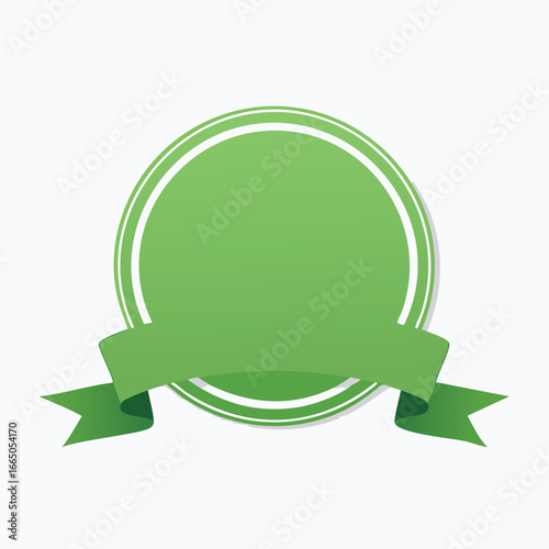 Green circular badge with ribbon banner vector