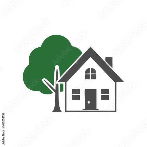 House with green tree home nature