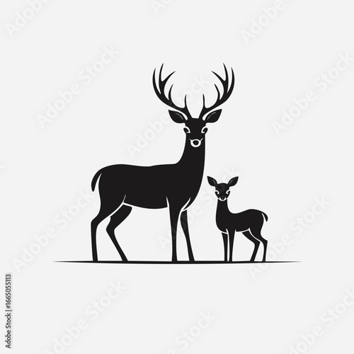 Majestic stag and fawn standing together deer antlers