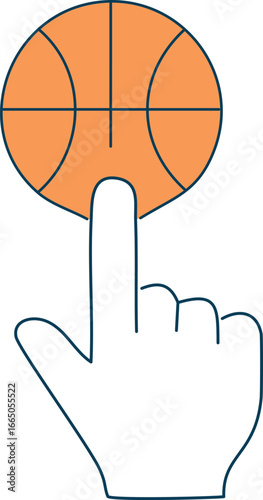 Orange basketball balanced on a finger sport game