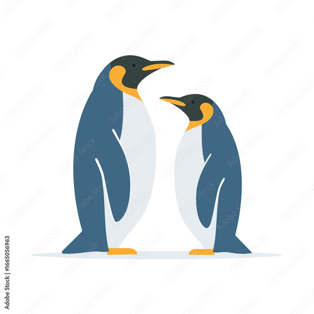 Fototapeta premium Two blue and yellow penguins standing together birds animals