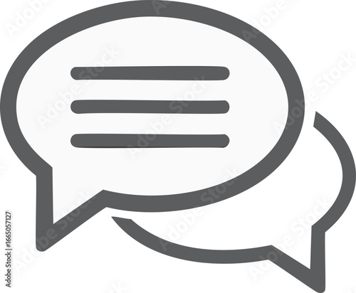 Two grey speech bubbles with text lines chat communication