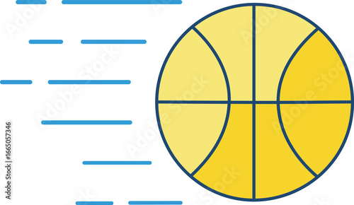 Yellow basketball with blue motion lines sport game