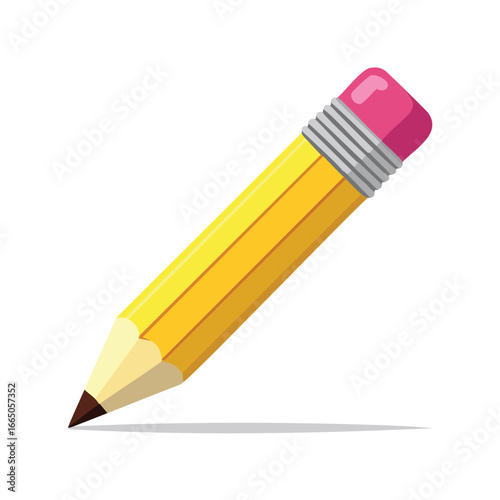 Yellow pencil with pink eraser and graphite tip writing drawing