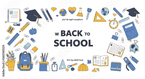 Back to school illustration with various educational items and supplies