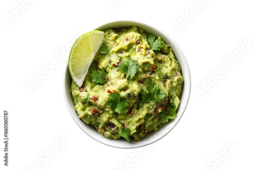 Delicious guacamole in a white bowl isolated on transparent background