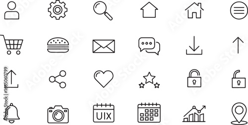 Set of Line Icons Representing Various Concepts and Activities for Digital Platforms and Applications
