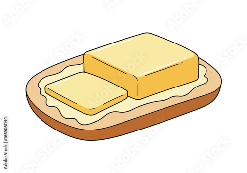 Isometric toast with butter against isolated white. For breakfast menus