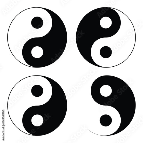 Yin Yang Symbol Collection Black and White Balance Harmony Taoism Philosophy Four Different Illustrations
