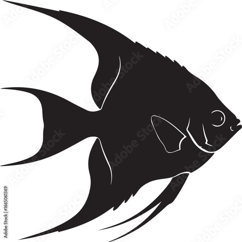 Black silhouette of an angelfish on a white background