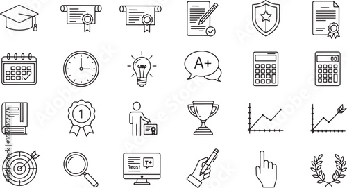 A versatile collection of thin line icons representing the concept of education, business achievement, and professional development