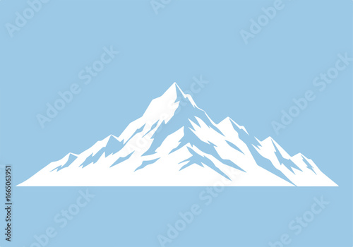 Silhouette of White Snow-Capped Mountains Against Light Blue Sky, a Vector Icon