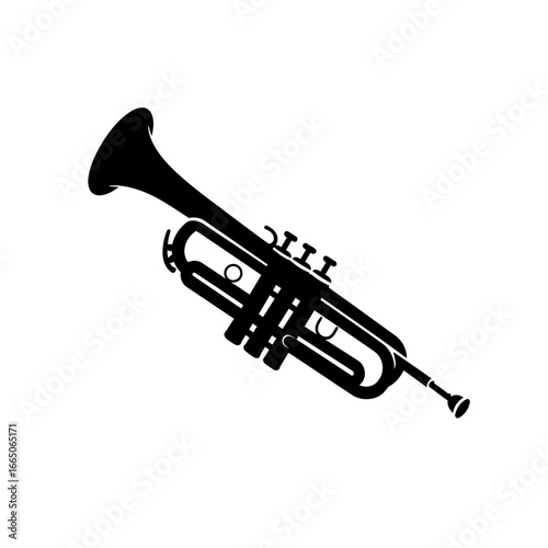 Black Silhouette of a Trumpet on a White Background