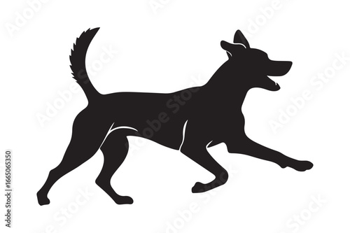 Happy silhouette of a dog running with its mouth open