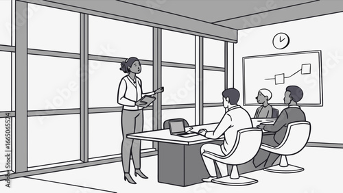 Business meeting presentation team collaboration office whiteboard strategy discussion teamwork training seminar