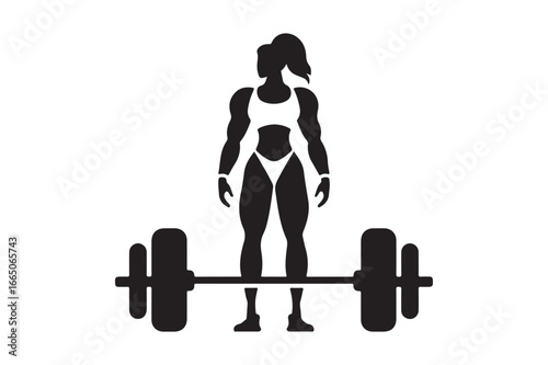 Female athlete silhouette performing a deadlift with a barbell