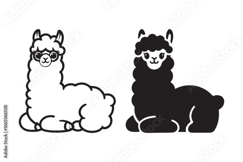 Cute black and white llamas sitting together