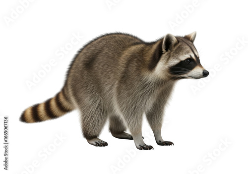 A realistic raccoon standing isolated on transparent background